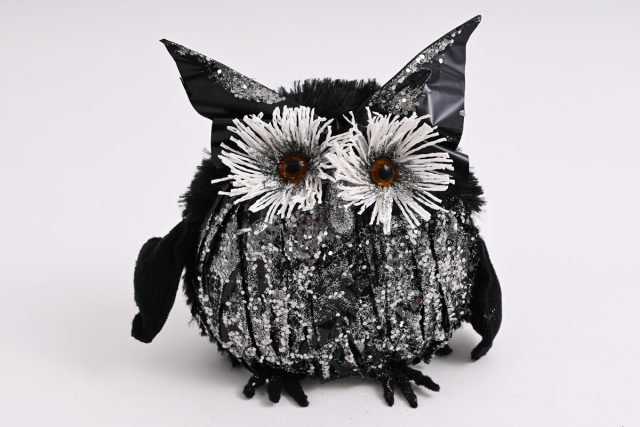 Sova čierno-strieborná 28x28x14cm