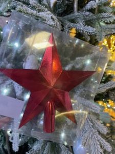 Zlatá plastová hviezda na špic červená 20cm