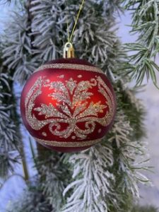 Vianočná guľa so zlatým ornamentom 8cm