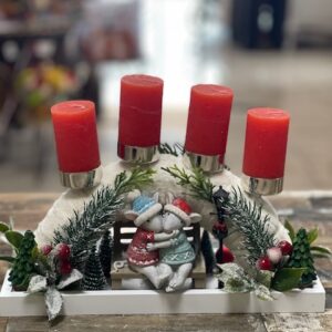 Adventný aranžmán s myšiakmi červeno-zelený