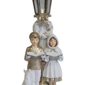 Bielo zlatá vianočná dekorácia koledníci LED 35cm