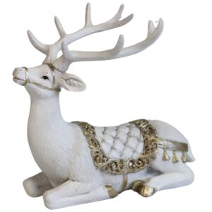 Bielo zlatá vianočná figúrka jeleňa 18cm – Obrázok 1