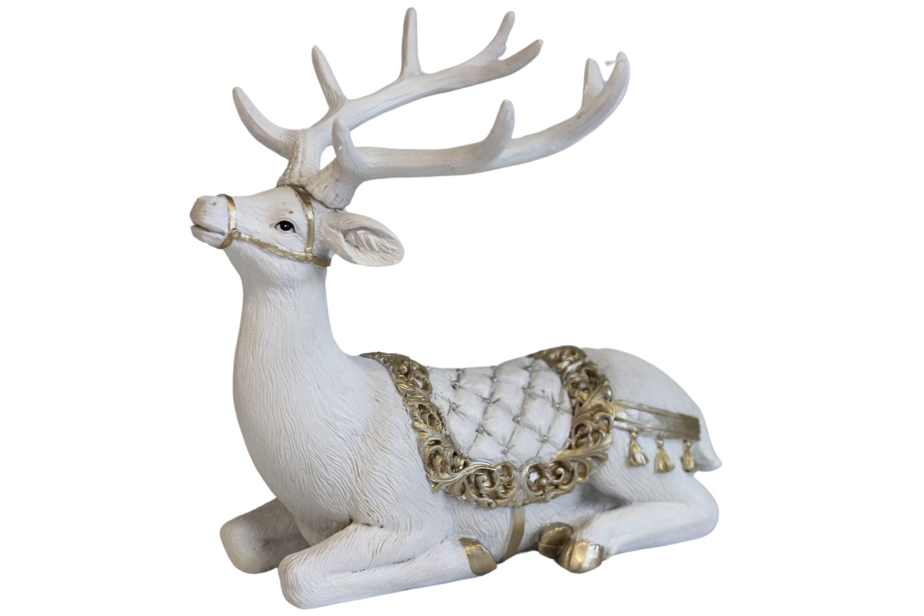 41759-Bielo zlatá vianočná figúrka jeleňa 18cm
