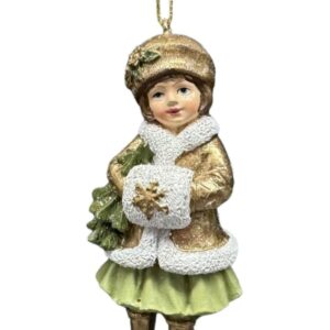 Zeleno zlatá vianočná figúrka na stromček 11cm 1ks