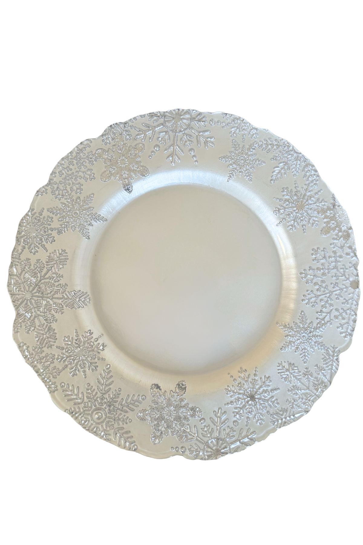 Bielo strieborný sklenený vianočný tanier 33cm