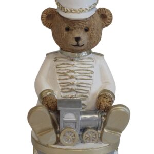 Bielo-zlatý vianočný medvedík s vláčikom14cm