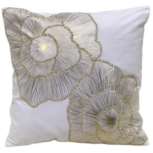 Biely zamatový vankúš s kvetmi 45cm