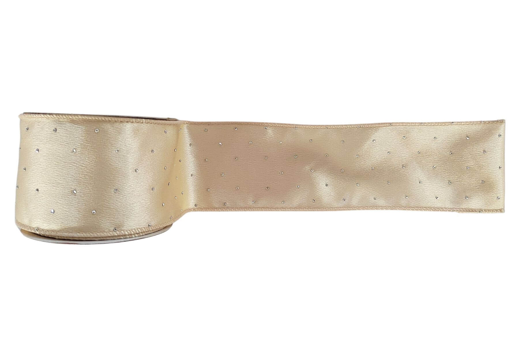 Krémová stuha s kamienkami 6cm x 10m