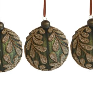 Zeleno zlaté sklenené vianočné gule 3ks 10cm – Obrázok 1
