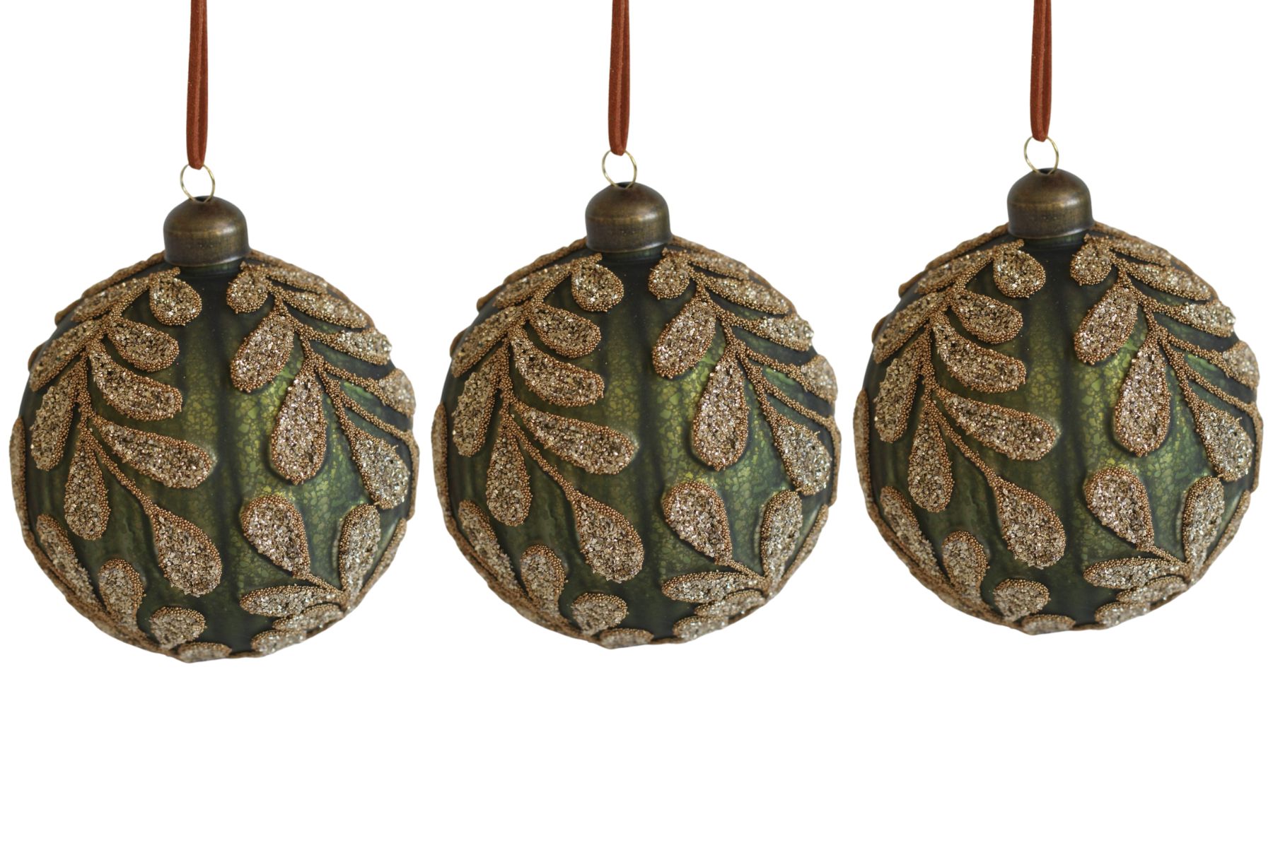 Zeleno zlaté sklenené vianočné gule 3ks 10cm
