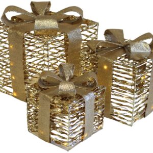 Zlaté svietiace darčeky s LED 3-Set