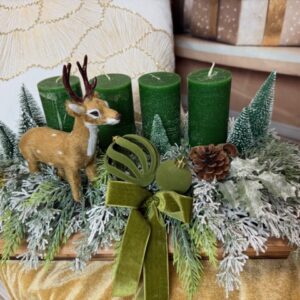 Zelený adventný aranžmán s jeleňom 44x25x21cm – Obrázok 1