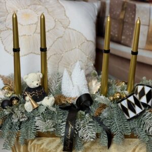 Adventný aranžmán zlato-čierny s mackom 60x34x36cm – Obrázok 1