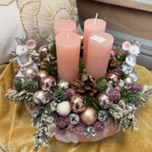 Adventný veniec ružový s myšami 29x19cm – Obrázok 1