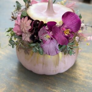 Tekvicový aranžmán ružovo-zlatý 27x22x20cm