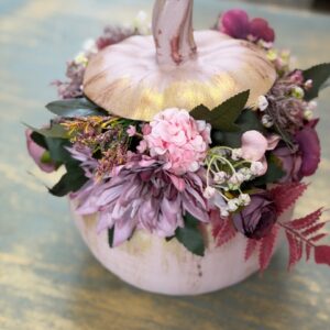 Tekvicový aranžmán ružovo-zlatý 33x27x25cm