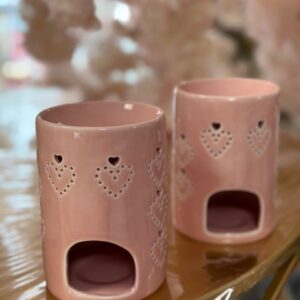 Čajový svietnik ružový so srdiečkami 9x9x13cm