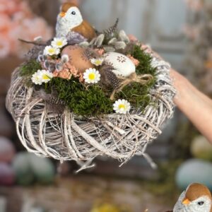 Jarný aranžmán Hniezdo s vtáčikom 27cm – Obrázok 1