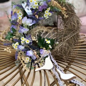 Falový veniec na dvere s vtáčikom 40cm