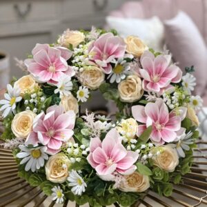 Ružovo-broskyňový veniec na dvere 50cm