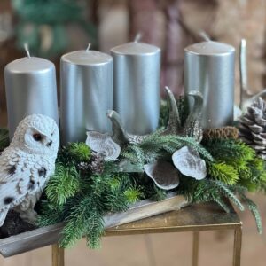 Adventný aranžmán lesný so sovičkou 65cm – Obrázok 2