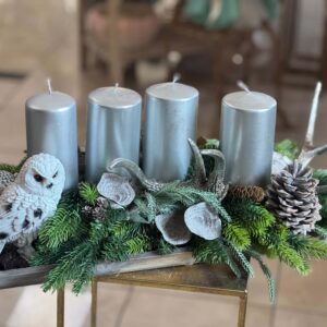 Adventný aranžmán lesný so sovičkou 65cm – Obrázok 1